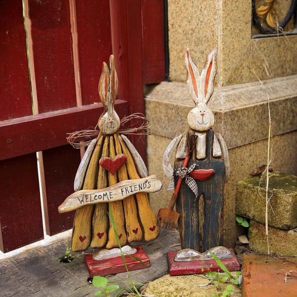 Wooden Retro Easter Bunny Outdoor Ornament Online Sale - Image 4