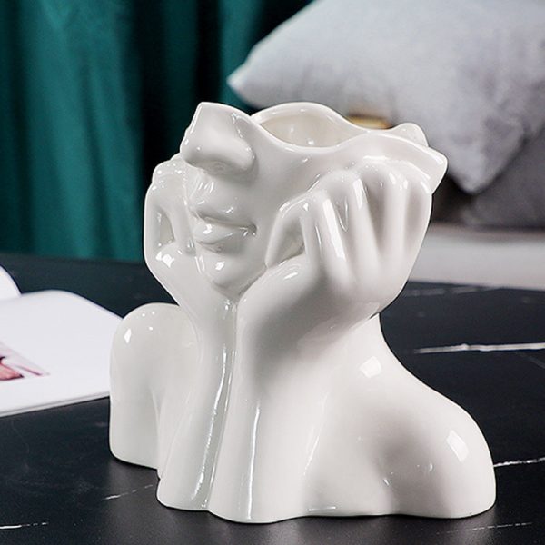 Ceramic Abstract  Human Face Flower Vase Online - Image 5
