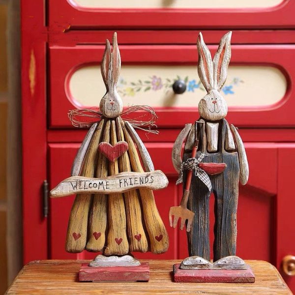 Wooden Retro Easter Bunny Outdoor Ornament Online Sale
