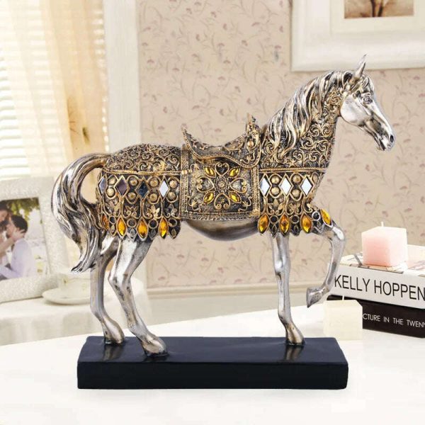 ERMAKOVA Retro War Horse Resin Golden Trotting Horse Statue Animal Sculpture Figurine Miniature Home Office Study Room Decor For Discount