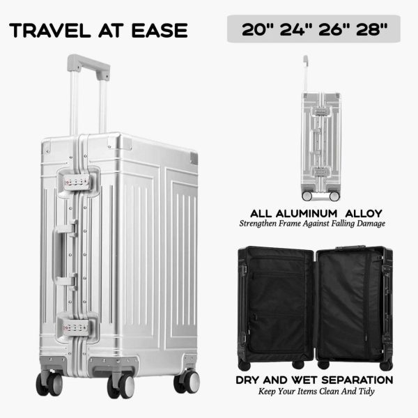 2024 Capacity Durable Luggage Sets 100% Aluminum Suitcase Wheels Women Girl Men Cabin Carry-On Boarding Travel 20 24 26 28 Online