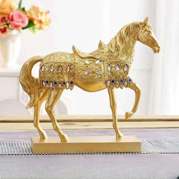 ERMAKOVA Retro War Horse Resin Golden Trotting Horse Statue Animal Sculpture Figurine Miniature Home Office Study Room Decor For Discount - Image 2