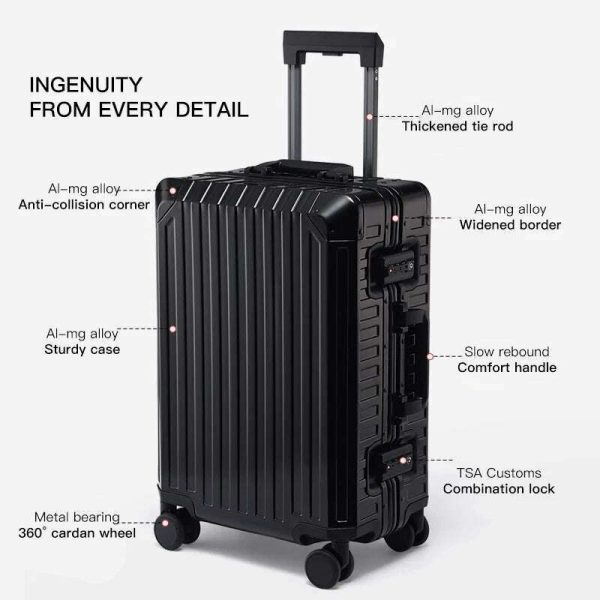 20 24 28  Inch Aluminum Trolley Suitcase Waterproof Metallic Cabin Luggage Trolly Bag With Wheels Online - Image 5
